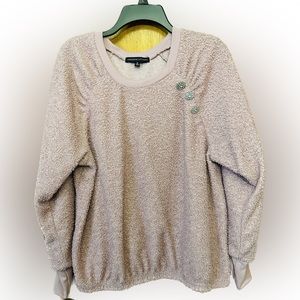 Adrienne Vittadini Sweat Shirt Pink With 3 Silver Rhinestone Button Women - XL